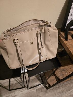 Coach Beige Leather Tote with Gold Hardware